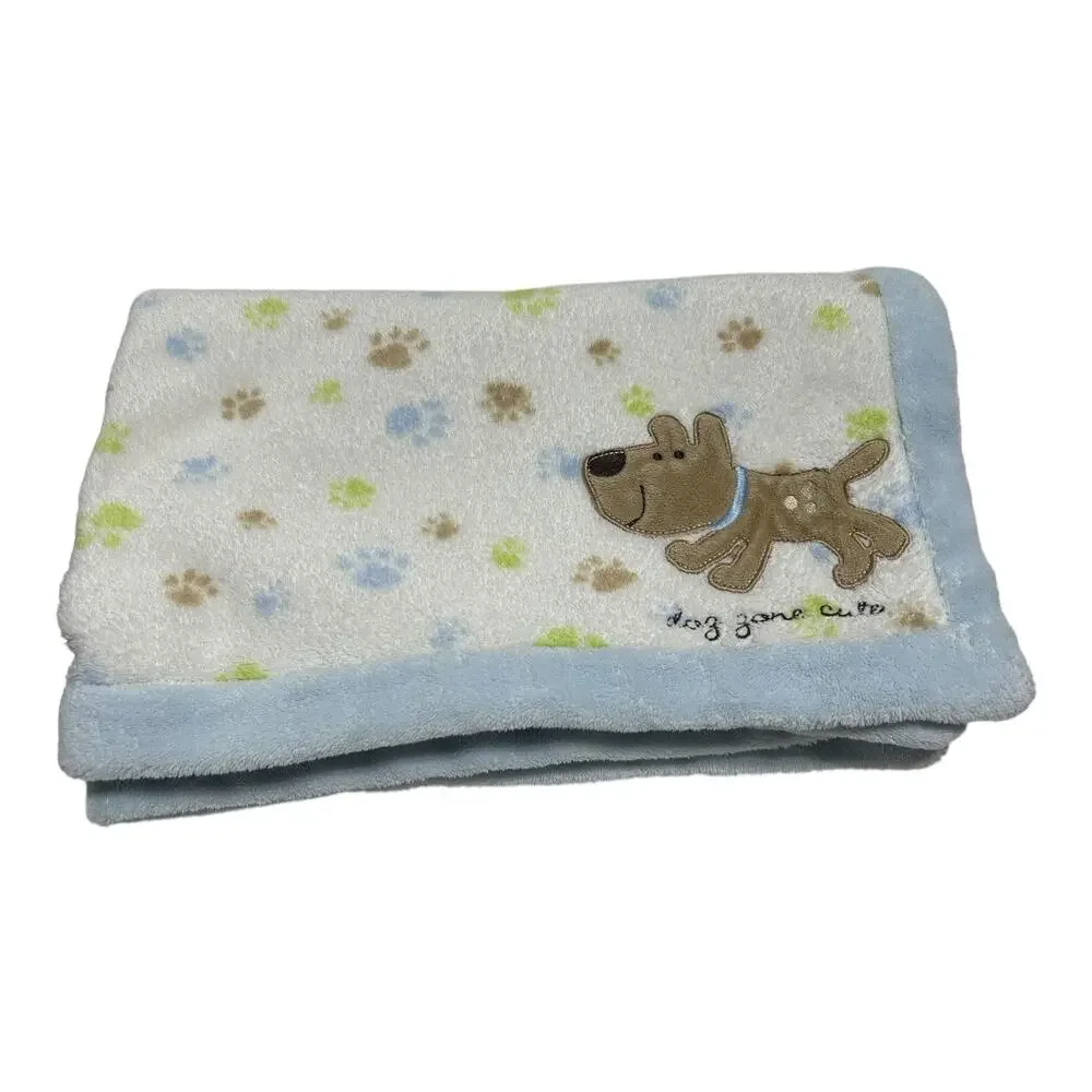Carter’s Dog Gone Cute Baby Blanket 40x30 Doghouse Paw Print Blue Green Brown